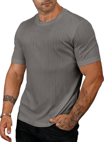 Meilicloth T-Shirts für Herren Hemd Herren Kurzarm Sport Tshirts Herren Sommer Tshirt Herren Slim Fit Muskelshirts Herren Grau von Meilicloth