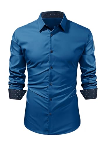 Meilicloth Trachtenhemd Herren Business Hemd Langarm Freizeithemd Businesshemd Slim Fit Langarmhemd Formales Bügelfreies Hemden Hochzeit Work Party Button Down Hemden Kariertes Preußisch Blau XXL von Meilicloth