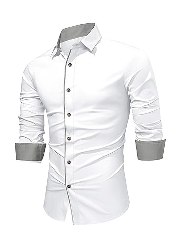 Meilicloth Weißes Hemd Herren Langarm Freizeithemd Businesshemd Trachtenhemd Männer Casual Shirt Formal Klassisches Hemd Holzfällerhemd Business Hemden Hochzeit Party Regular Fit A Weiß L von Meilicloth