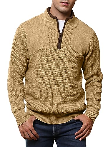 Meilicloth Pullover Herren Half Zip Pullover Winter Warm Strickpullover Winterpullover Männer Polo Sweater Arbeitspullover Basic Pulli Polopullover Khaki XXXL von Meilicloth