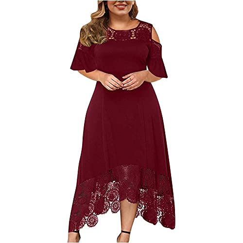 Damen Cocktailkleid Vintage Off Schulter Elegant Spitze Maxikleid Rüsche Kurzarm Brautkleider Retro Spitzen Kleid Freizeitkleid Damen Bis zum Knöchel von Meilily