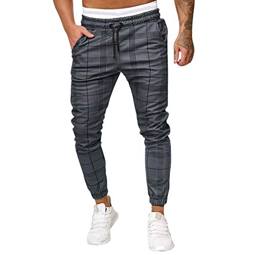 Herren Freizeithose Kariert Slim fit Anzughose Tunnelzug Strecken Skinny Hosen Sommer Hose Jogginghose Trainingshose Sporthose Sweatpants Trekking Gym Jogger Freizeit Laufen Grau Fitness Pants von Meilily