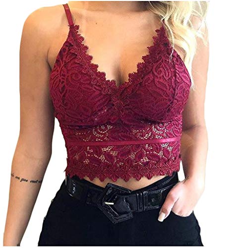 Meilily BH Push Up Bustier Damen Spitze Soft Durchsichtiger BHS RüCkenfrei Blumen Bra Dessous Sexy Große Größen Crop Top Rot 3XL von Meilily