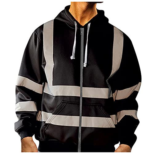 Meilily Herren Kapuzen-Sweatshirt Langärmelig für Herren Arbeit Reflektierend Fahrradjacke Sicherheits-Jacke Arbeitskleidung Reflektierendes Band Kapuzenpullover von Meilily