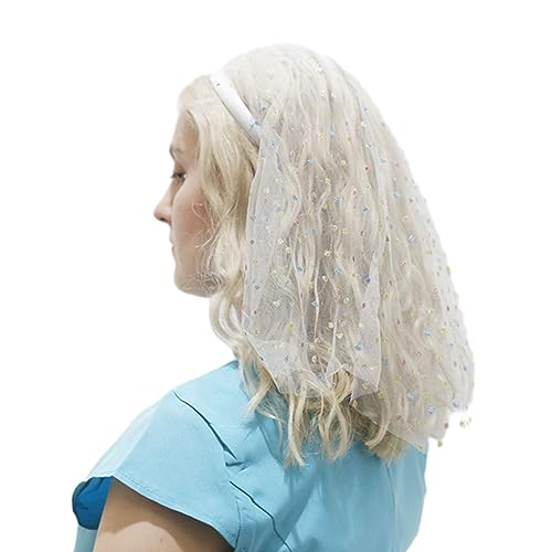 Böhmisches Schleier-Stirnband für Damen, Stretch, Turban, Tüll, Strasssteine, Stickerei, bunte Punkte, Kopfwickel-Stirnband von Meiliyizu