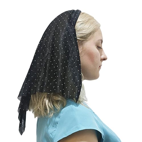 Böhmisches Schleier-Stirnband für Damen, Stretch, Turban, Tüll, Strasssteine, Stickerei, bunte Punkte, Kopfwickel-Stirnband von Meiliyizu