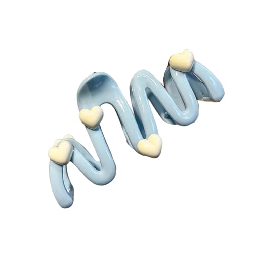 Große Pferdeschwanz-Clip mit blauem Herz-Design, gewellte Form, für Damen, cremefarben, praktische Acryl-Haarklammer von Meiliyizu