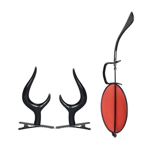 Halloween Alastor Kostüm Zubehör Teufelshörner Haarspangen Monokular mit Kette für Mottoparty von Meiliyizu