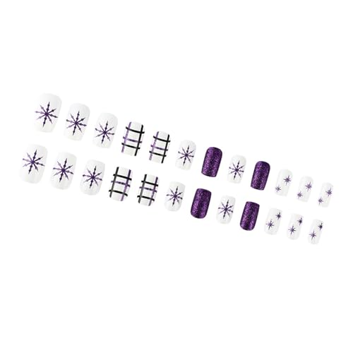 Künstliche Fingernägel für Weihnachten, zum Aufdrücken, Schneeflocke, kurz, volle Abdeckung, zum Aufkleben, für Damen, 24 Stück von Meiliyizu