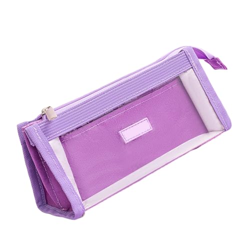 Meiliyizu Federmäppchen mit großem Fassungsvermögen, 2 Fächer, Reise-Organizer-Tasche, leicht, durchsichtig, für Schüler, Schule, Federmäppchen, violett, Mass Beauty von Meiliyizu