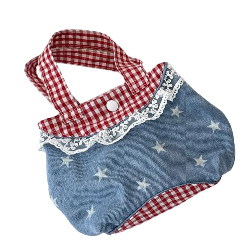 Meiliyizu Feminine Jeans Handtasche mit Retro Plaids Muster und dekorativer Spitzeneinfassung Praktischer Tragegriff für verschiedene Anlässe Stilvolle Jeans Tasche, B, One Size von Meiliyizu