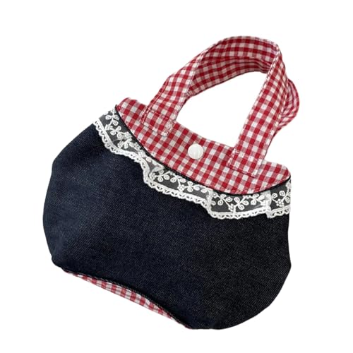 Meiliyizu Feminine Jeans Handtasche mit Retro Plaids Muster und dekorativer Spitzeneinfassung Praktischer Tragegriff für verschiedene Anlässe Stilvolle Jeans Tasche, blau / schwarz, One Size von Meiliyizu