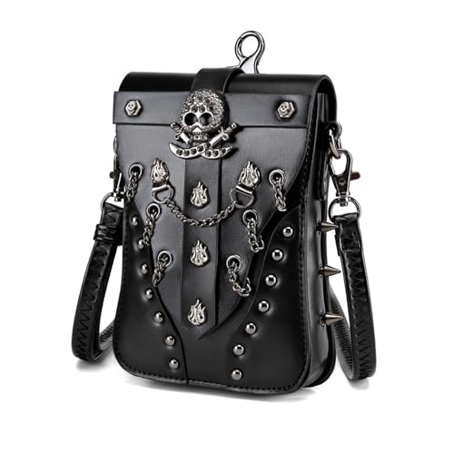 Meiliyizu Kleine Punk-Umhängetasche für Damen, verstellbarer Riemen, Leder, Totenkopf, Crossbody-Tasche für den täglichen Pendeln und Partys, Totenkopf-Lederhandtasche Meiliyizu Kleine Punk-Umhängetasche für Damen, verstellbarer Riemen, Leder, Totenkopf, Crossbody-Tasche für den täglichen Pendeln und Partys, Totenkopf-Lederhandtasche von Meiliyizu
