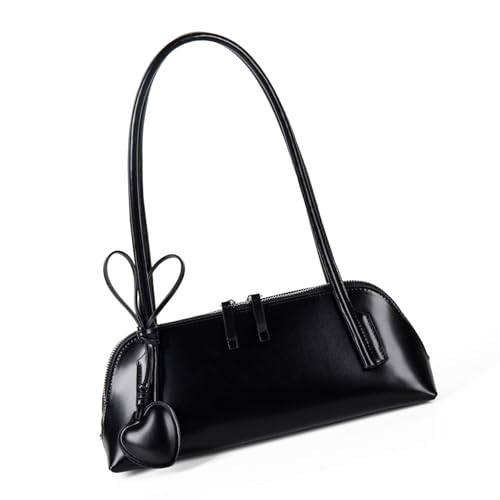 Meiliyizu Moderne Umhängetasche mit herzförmigem Anhänger, praktische Unterarm-Abend-Handtasche aus PU-Leder, für den täglichen Gebrauch, lässig, mit mehreren Taschen, Schwarz , Einheitsgröße von Meiliyizu