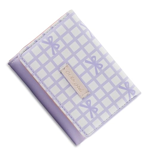 Meiliyizu Stilvolle kurze Geldbörse aus PU-Leder mit gestreiftem Muster, dekorative Schleifen und Kartenhalter, moderne Münzbörse für Damen, leicht, kurze Geldbörse für Damen, hellviolett, Mass Beauty von Meiliyizu