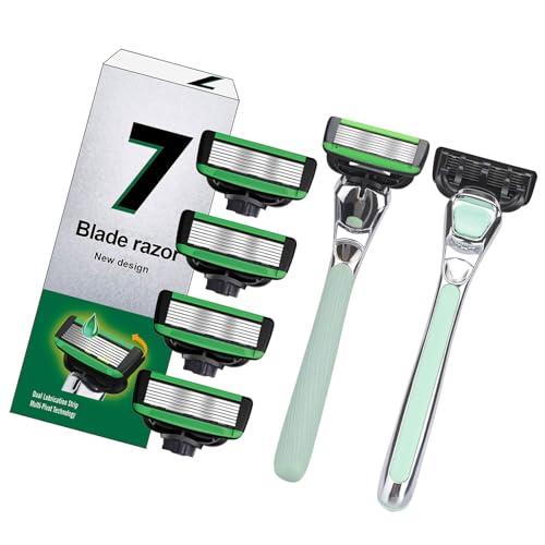 Rasiermesser aus Metall mit 7-lagiger Spitze, umweltfreundlich, mit wiederverwendbarem, langem Griff, Rasierer für Damen und Herren von Meiliyizu