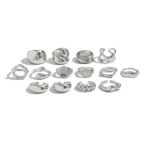 Set mit 12 Perlen verziert durchbrochen unregelmäßige Ringe Set Legierung Modeschmuck leicht hohl für Frauen leicht hohl für Frauen, Einheitsgröße, Wie beschrieben, Wie beschrieben von Meiliyizu