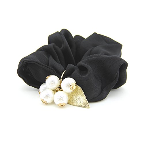 Meilliwish Elegant Perle Blätter Schön Haargummis für Frauen Mädchen (B117)(Black) von Meilliwish