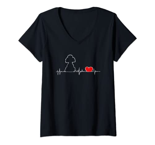 Damen Weißer Pudel / Doodle auf EKG-Linie - Herzfrequenz T-Shirt mit V-Ausschnitt Damen Weißer Pudel / Doodle auf EKG-Linie - Herzfrequenz T-Shirt mit V-Ausschnitt von Mein Herz schlägt Pudel - made by Fräulein Wolke