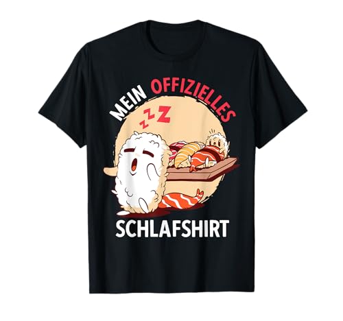 Mein Offizielles Schlafshirt Sushi-Pyjama T-Shirt - Damen - Unisex-Erwachsene - Schwarz - Klein - Crew Neck - Kurzarm - Sushi-Design mit humorvollem Touch von Mein Offizielles Schlafshirt Sushi Schlafanzug