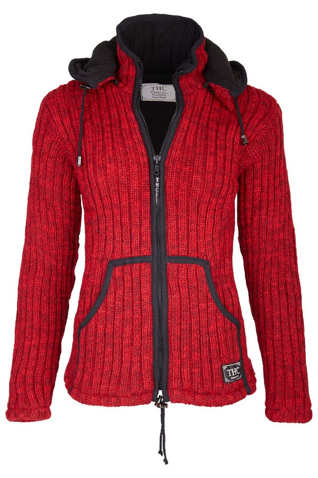 THC Natural Line Strickjacke Schafwollstrickjacke rot 715 (1 Stück, 1-tlg., 1 Stück) Strickjacke mit abnehmbarer Kapuze von THC Natural Line