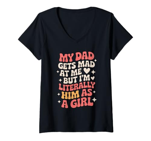 Damen Komisch, Mein Vater Wird sauer auf Mich, Aber ich Bin T-Shirt mit V-Ausschnitt Damen Komisch, Mein Vater Wird sauer auf Mich, Aber ich Bin T-Shirt mit V-Ausschnitt von Mein Vater wird sauer auf mich, aber ich bin