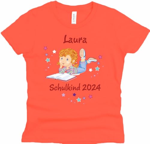 Mein Zwergenland Schulanfang Tshirt für Mädchen | Schulkind 2023 Shirt Mädchen mit Buch Gr. 116 | Geschenk für Schulanfänger Hochwertiges Baumwollmaterial von Mein Zwergenland