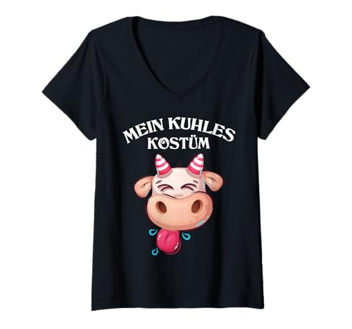 Damen Kuhkostüm Kuh Kostüm Karneval Landwirt Herren Damen Kinder T-Shirt mit V-Ausschnitt von Mein kuhles Kuhkostüm Lustige Kostüme Fasching