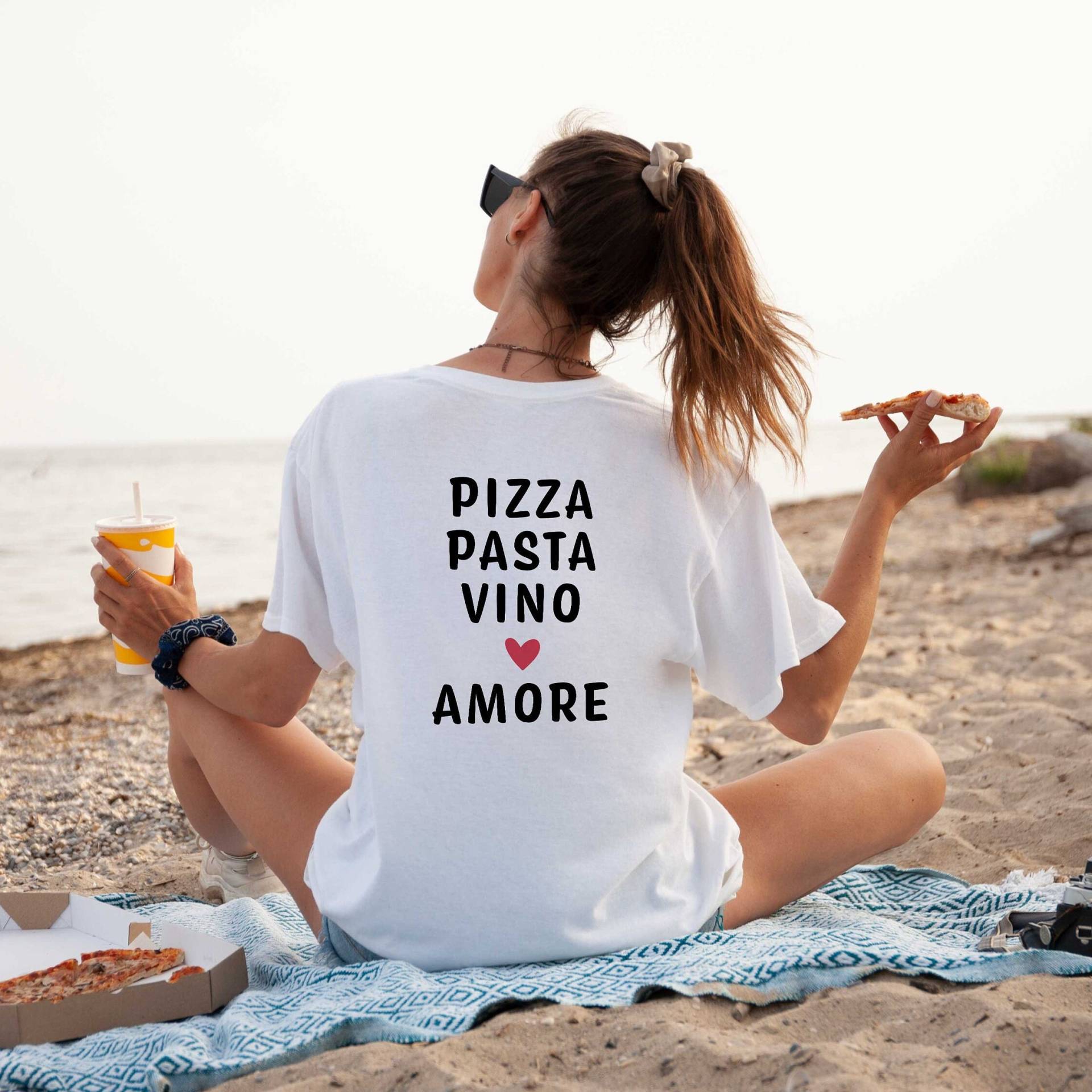 T-Shirt - Pizza Pasta Vino Amore | Bio-Baumwoll-T-Shirt Für Damen Und Herren, Pizza, Pasta, Statement, Streetstyle, Männer Frauen von MeinLieblingsteilDE