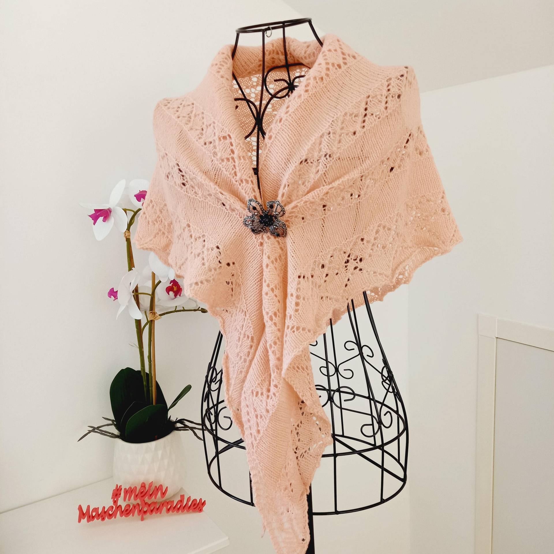 Dreieckstuch Handgestrickt Aus Schurwolle Kaschmir in Der Farbe Altrosa, Für Damen - Kuschelig Weiches Herbst Winter Accessoire von MeinMaschenparadies