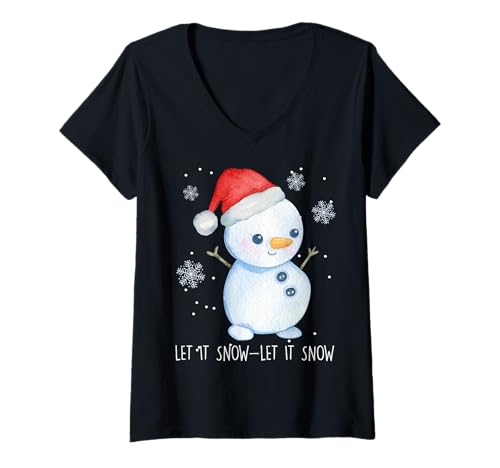 Damen LET IT Snow - Süßer Winter-Schneemann T-Shirt mit V-Ausschnitt von MeinShirt