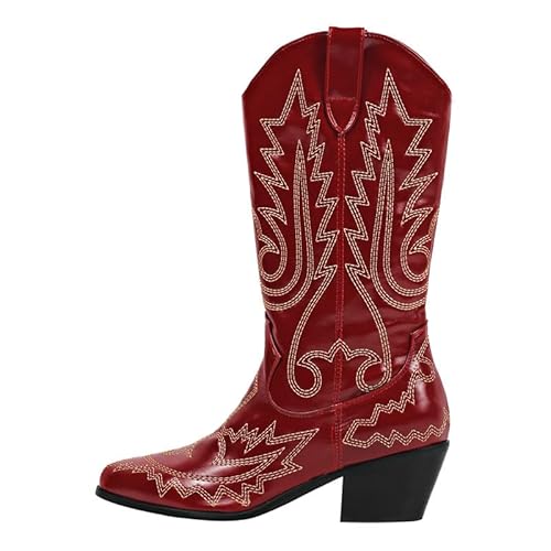 Meinabsatz Damen Cowboystiefel Western Boots Geometrische Stickerei Blockabsatz Snip Toe Rot 40 EU von Meinabsatz