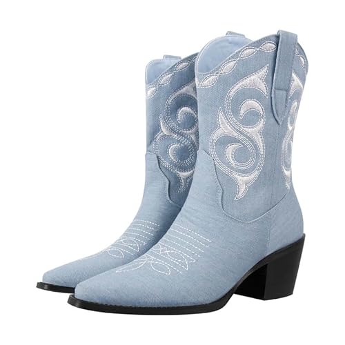 Meinabsatz Damen Cowboystiefel Western Chunky Boots Knöchel Stiefel Blockabsatz Snip Toe mit Stickerei Jeansoptik Hellblau 40 EU Meinabsatz Damen Cowboystiefel Western Chunky Boots Knöchel Stiefel Blockabsatz Snip Toe mit Stickerei Jeansoptik Hellblau 40 EU von Meinabsatz