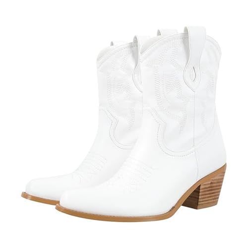 Meinabsatz Damen Cowgirl Stiefeletten Western Cowboystiefel Kurzschaft Boots Snip Toe Blockabsatz mit Stickerei Weiß 46 EU Meinabsatz Damen Cowgirl Stiefeletten Western Cowboystiefel Kurzschaft Boots Snip Toe Blockabsatz mit Stickerei Weiß 46 EU von Meinabsatz