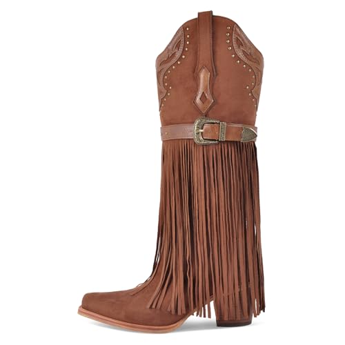 Meinabsatz Damen Nieten und Fransen Stiefel Cowboystiefel Westernstiefel Boots Blockabsatz Snip Toe Braun 41 EU Meinabsatz Damen Nieten und Fransen Stiefel Cowboystiefel Westernstiefel Boots Blockabsatz Snip Toe Braun 41 EU von Meinabsatz
