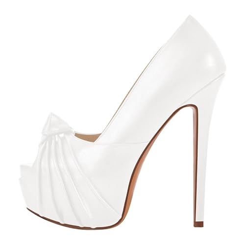 Meinabsatz Damen Peeptoe High Heels Plattform Pumps Elegante Knoten Stöckelschuhe mit Stiletto Glattoptik Weiß 41 EU von Meinabsatz