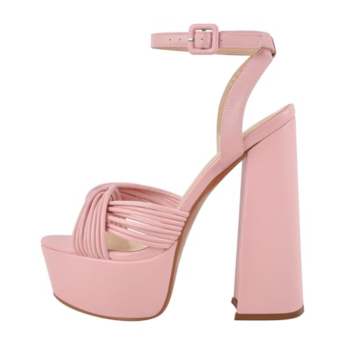 Meinabsatz Damen Peeptoe Sandaletten Plateau Blockabsatz Sandalen Slingback High Heels mit Knöchelriemchen Schnalle Rosa 42 EU von Meinabsatz