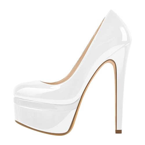 Meinabsatz Damen Plateau Pumps Klassische Doppelplattform High Heels Stiletto Stöckelschuhe Metallic Weiß 39 EU von Meinabsatz