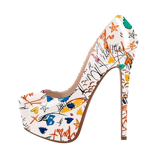 Meinabsatz Damen Plattform High Heels Stiletto Schlupfschuhe Elegante Pumps Absatzschuhe Festtagsschuh Lack Mehrfarbig 46 EU von Meinabsatz
