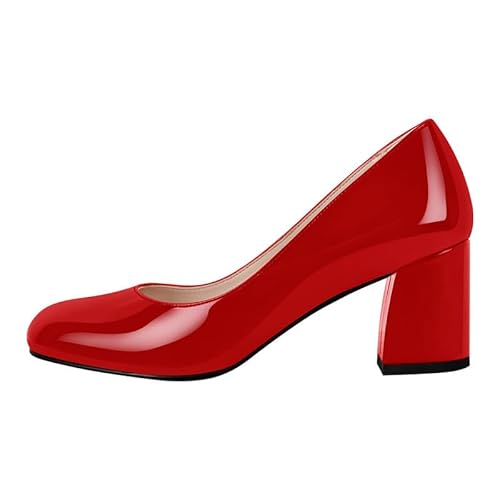 Meinabsatz Damen Pumps Blockabsatz Damenschuhe Runde Schlupfschuhe Chunky Heels Slip on Business Shoes Lackleder Rot 45 EU von Meinabsatz
