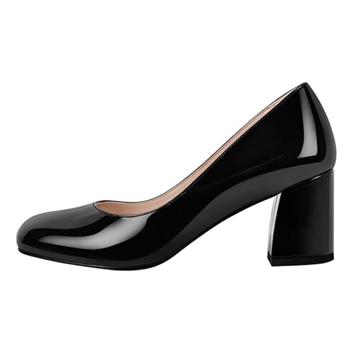 Meinabsatz Damen Pumps Blockabsatz Damenschuhe Runde Schlupfschuhe Chunky Heels Slip on Lackleder Schwarz 41 EU von Meinabsatz