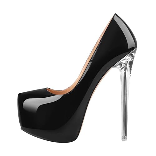 Meinabsatz Damen Stiletto High Heels Plateau Pumps Elegante Damenschuhe Party Kleid Stöckelschuhe Lack Schwarz 39 EU von Meinabsatz