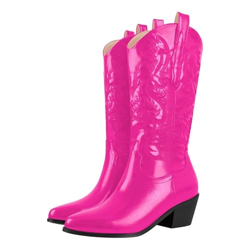 Meinabsatz Damen Western Cowboystiefel Bestickte Stiefel Metallisch Glänzende PU Leder Snip Toe Blockabsatz Metallisch Pink 38 EU von Meinabsatz