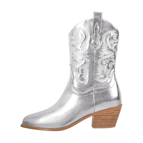 Meinabsatz Damen Western Cowboystiefel Blockabsatz Kurzschaft Bestickt Chunky Boots Silber 42 EU Meinabsatz Damen Western Cowboystiefel Blockabsatz Kurzschaft Bestickt Chunky Boots Silber 42 EU von Meinabsatz