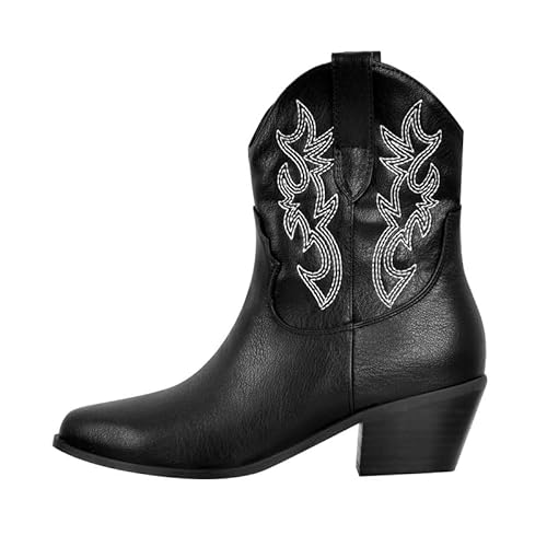 Meinabsatz Damen Western Retro Cowboystiefel Kurze Stiefel Knöchelstiefel Snip Toe mit Stickerei Schwarz 42 EU von Meinabsatz