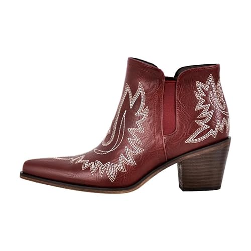 Meinabsatz Damen Western Stiefel Chelsea Boots Blockabsatz Snip Toe mit Stickerei Naturtextur Elastikeinsatz Weinrot 42 EU Meinabsatz Damen Western Stiefel Chelsea Boots Blockabsatz Snip Toe mit Stickerei Naturtextur Elastikeinsatz Weinrot 42 EU von Meinabsatz