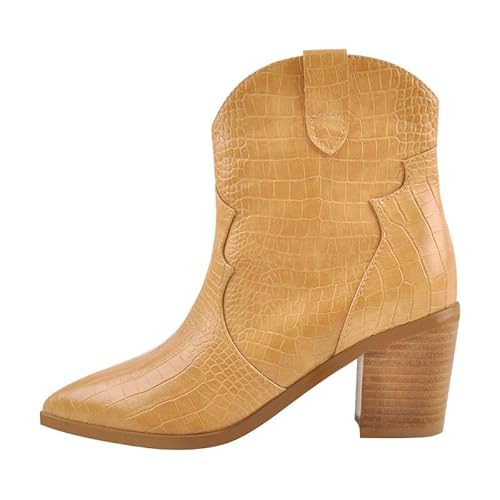 Meinabsatz Damen Western Stiefetten Krokodiloptik Spitze Zehenkappe Blockabsatz Kurzschaft Knöchelstiefel Beige 38 EU Meinabsatz Damen Western Stiefetten Krokodiloptik Spitze Zehenkappe Blockabsatz Kurzschaft Knöchelstiefel Beige 38 EU von Meinabsatz