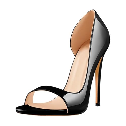 Meinabsatz Klassische Pumps Stiletto High Heels Runde Offene D'orsay Damenschuhe Lack Stöckelschuhe Schwarz 44 EU von Meinabsatz