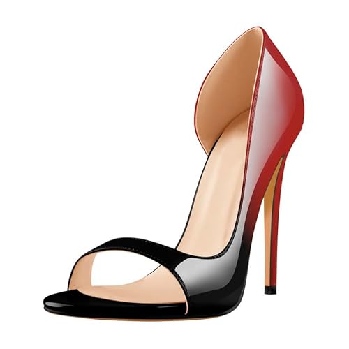 Meinabsatz Klassische Pumps Stiletto High Heels Runde Offene Damenschuhe Frabverlauf Lackleder Schwarz Rot 46 EU von Meinabsatz