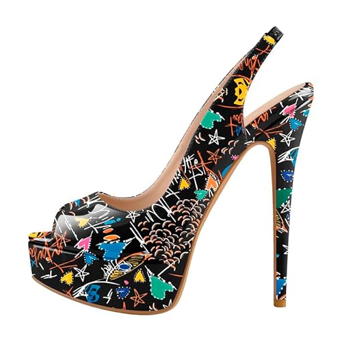 Meinabsatz Plateau Slingbacks High Heels Stilettos Damenschuhe Abendschuhe Lack Mehrfarbig 38 EU von Meinabsatz